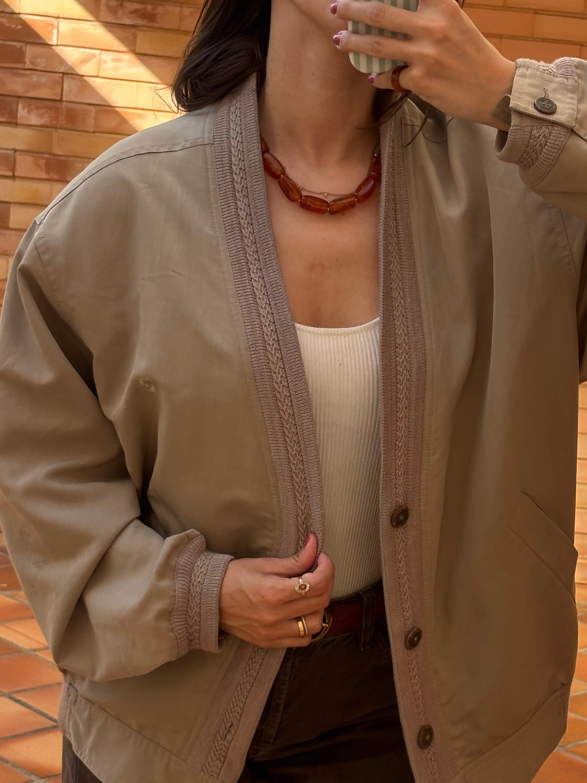 Cardigan Pierre Cardin Bege com Tricot