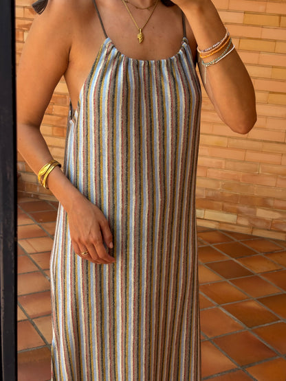 Vestido Maxi Riscas em Linho