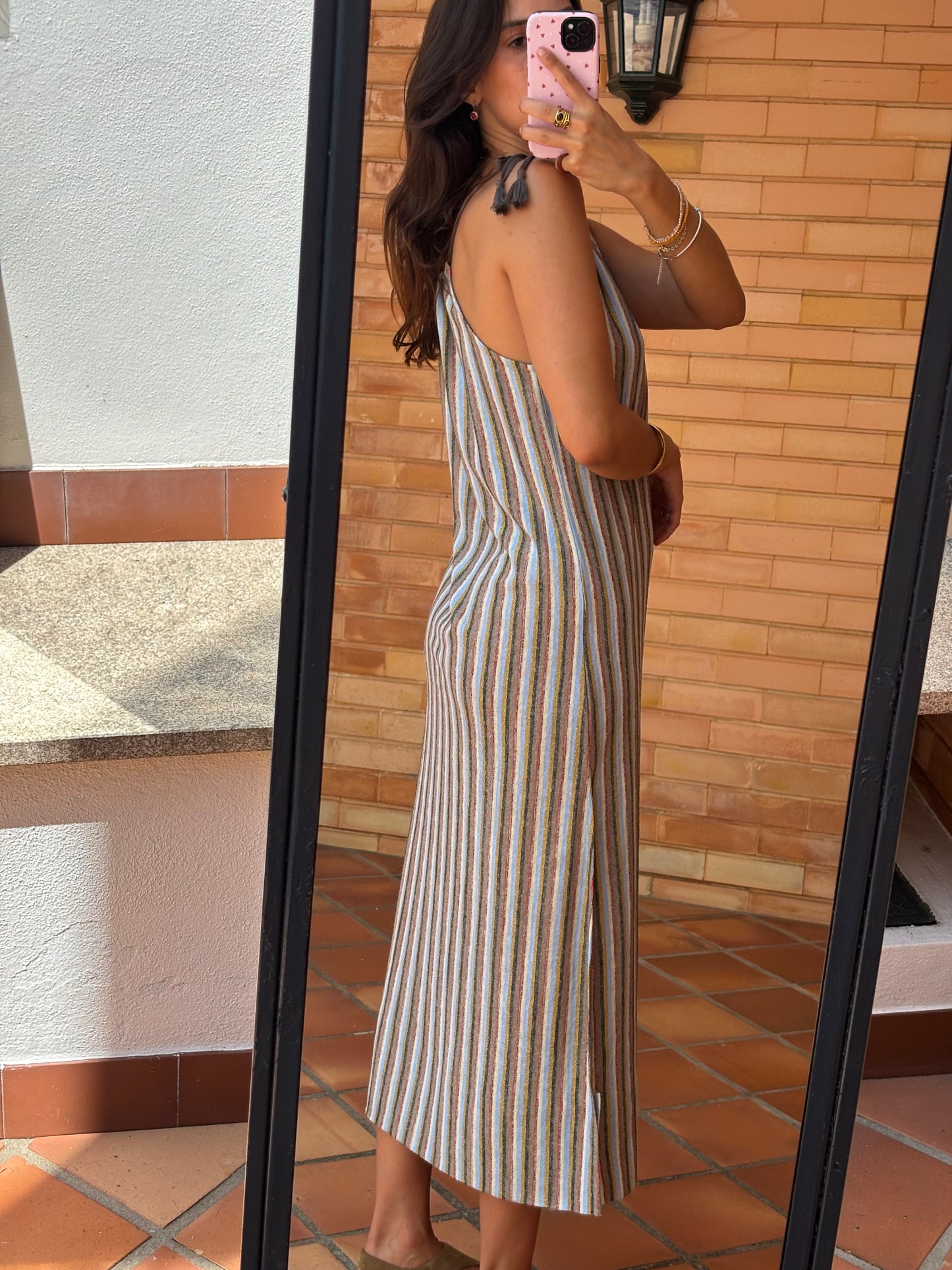 Vestido Maxi Riscas em Linho