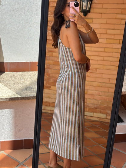 Vestido Maxi Riscas em Linho