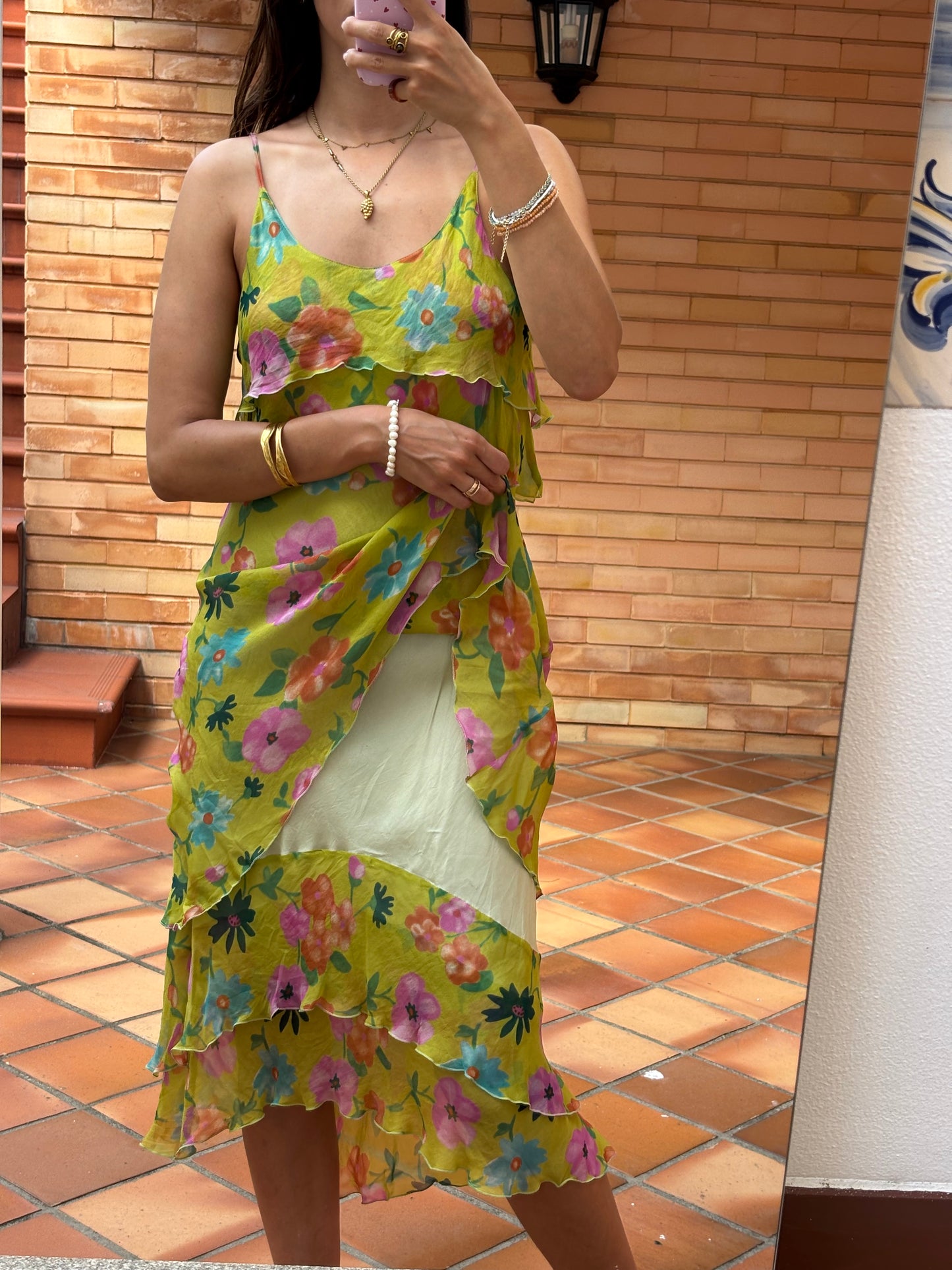 Vestido Verde-Lima 100% Seda Roberto Verino