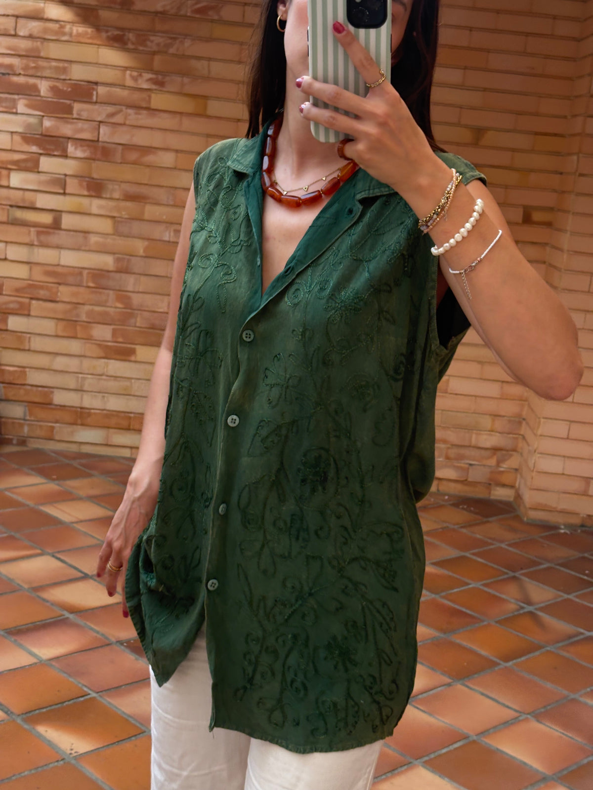 Camisa Verde Bordada Vintage