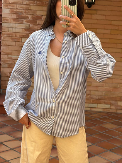 Camisa Riscas Azul e Branco Springfield