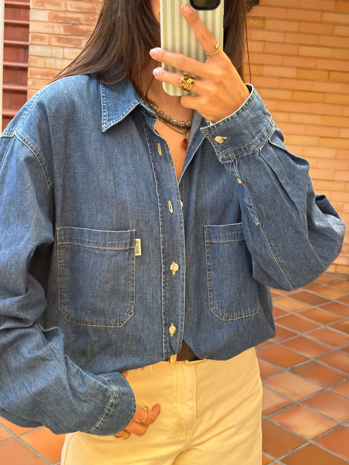 Camisa Denim Azul Escuro Vintage