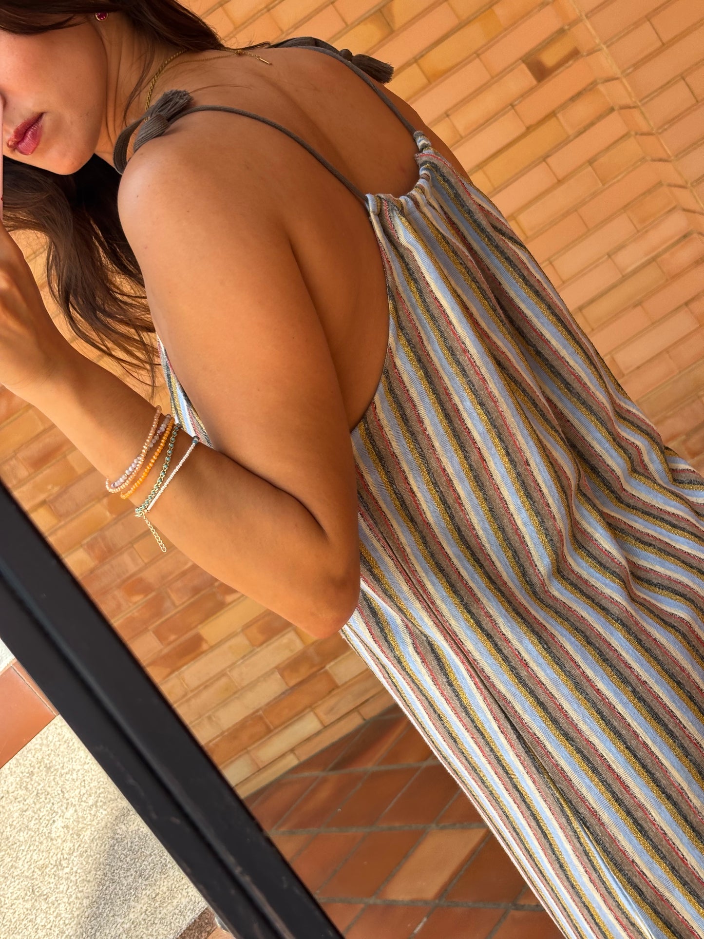 Vestido Maxi Riscas em Linho