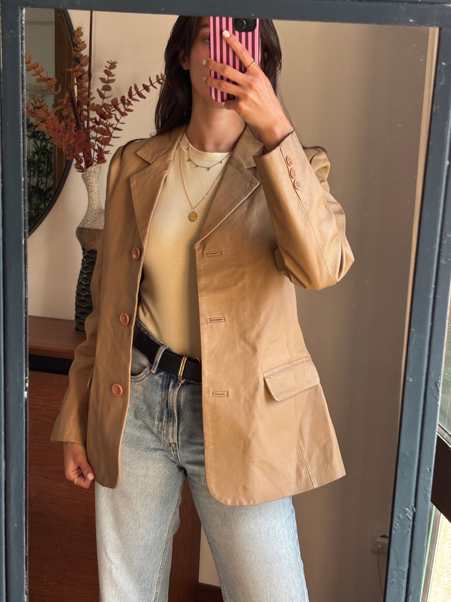 Blazer em Pele Genuína Camel