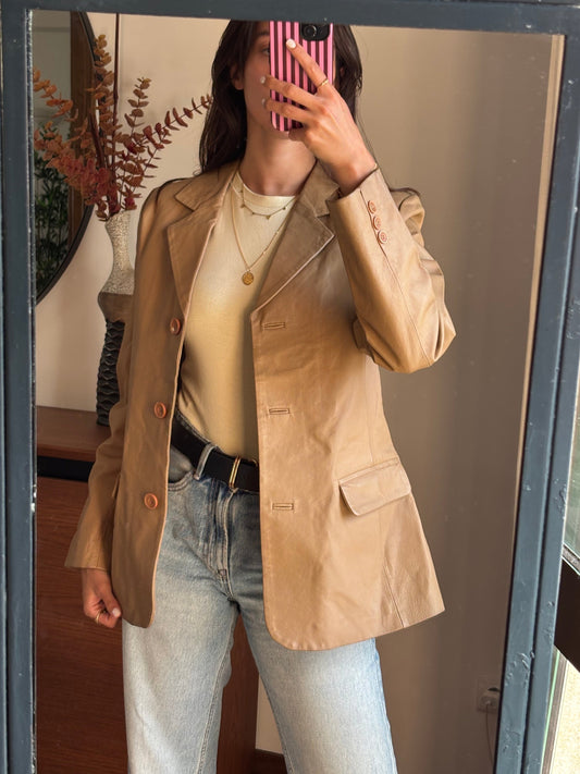 Blazer em Pele Genuína Camel