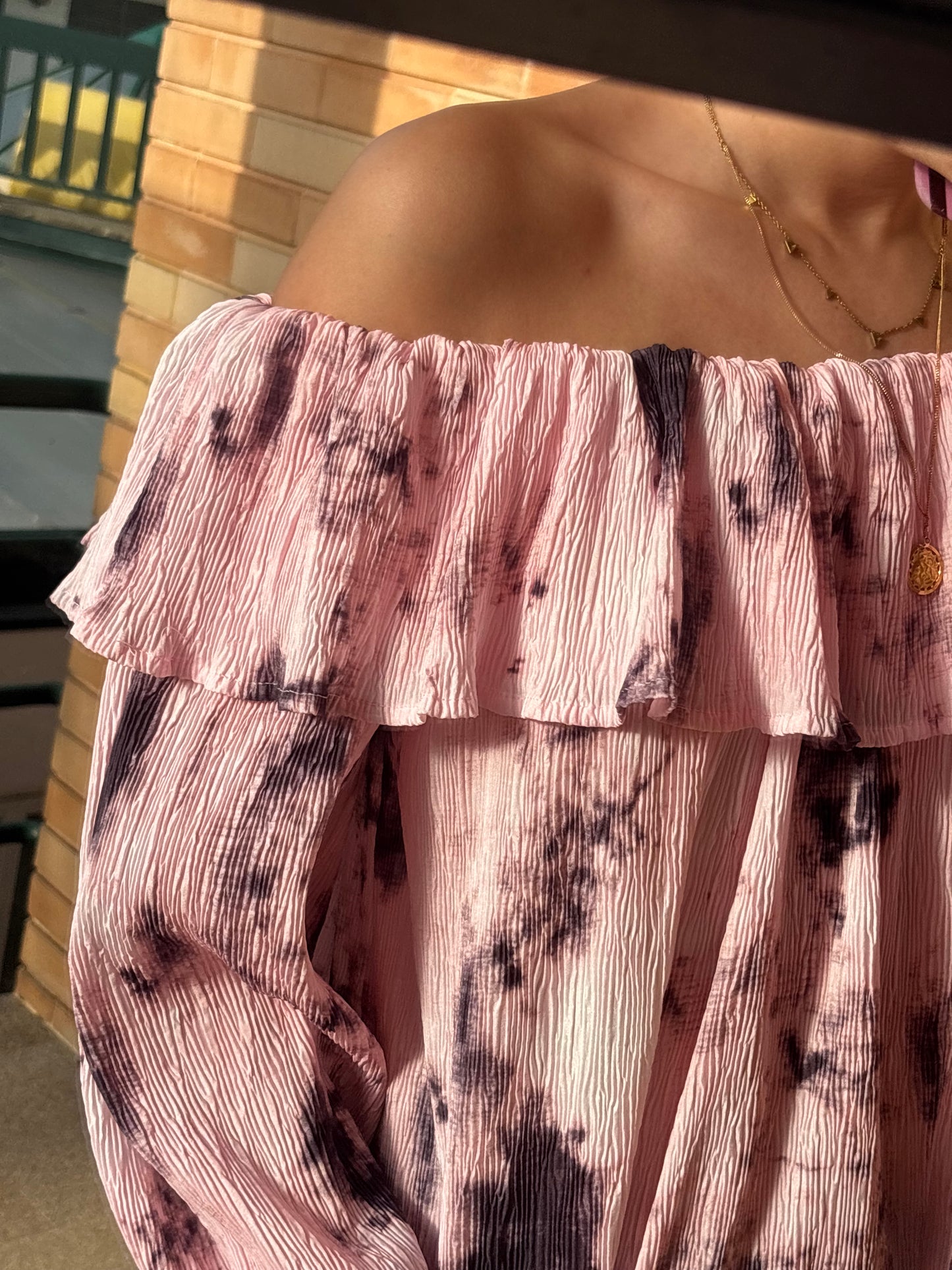 Blusa Off-Shoulder Rosa Tie-Dye