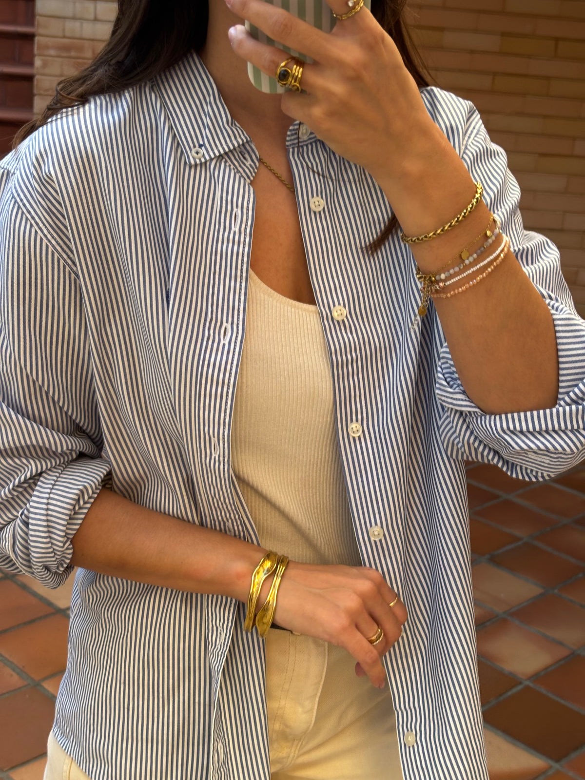 Camisa Riscas Azul e Branco Springfield