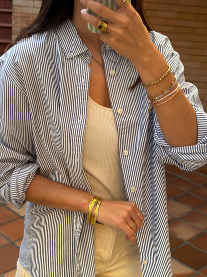 Camisa Riscas Azul e Branco Springfield