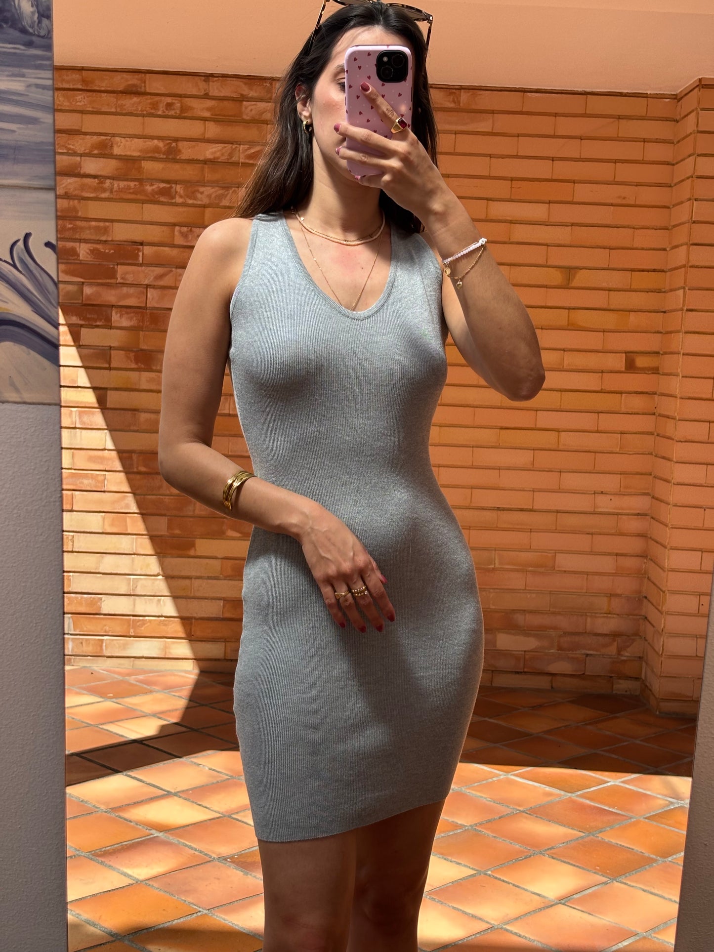 Vestido Canelado Com Costas Abertas