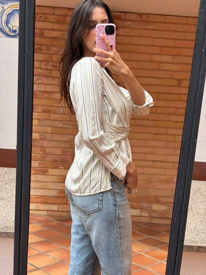 Blusa Riscas Cruzada Mango Suit