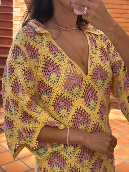 Vestido Crochet Flores Multicolor