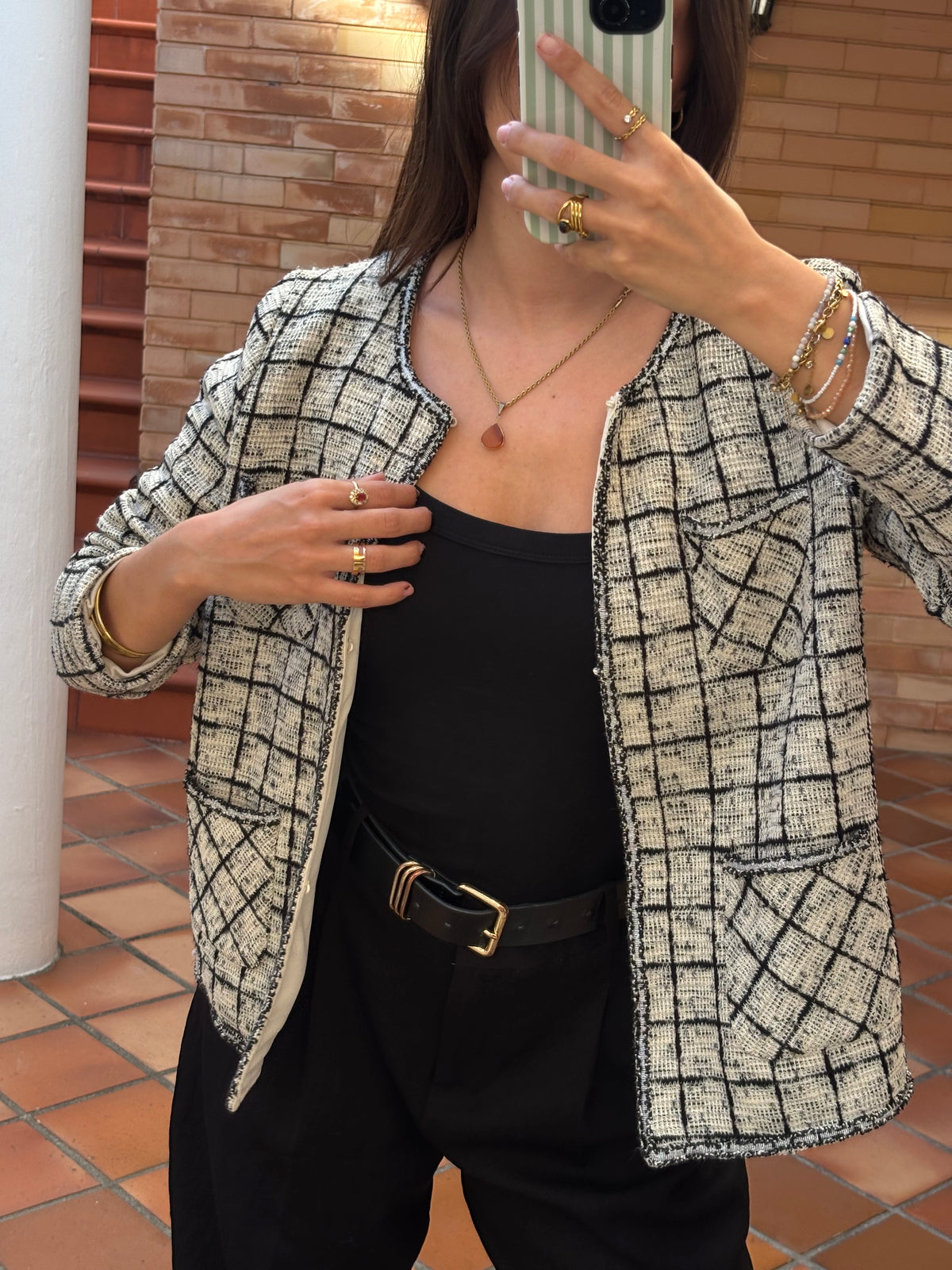 Blazer Xadrez Creme E Preto