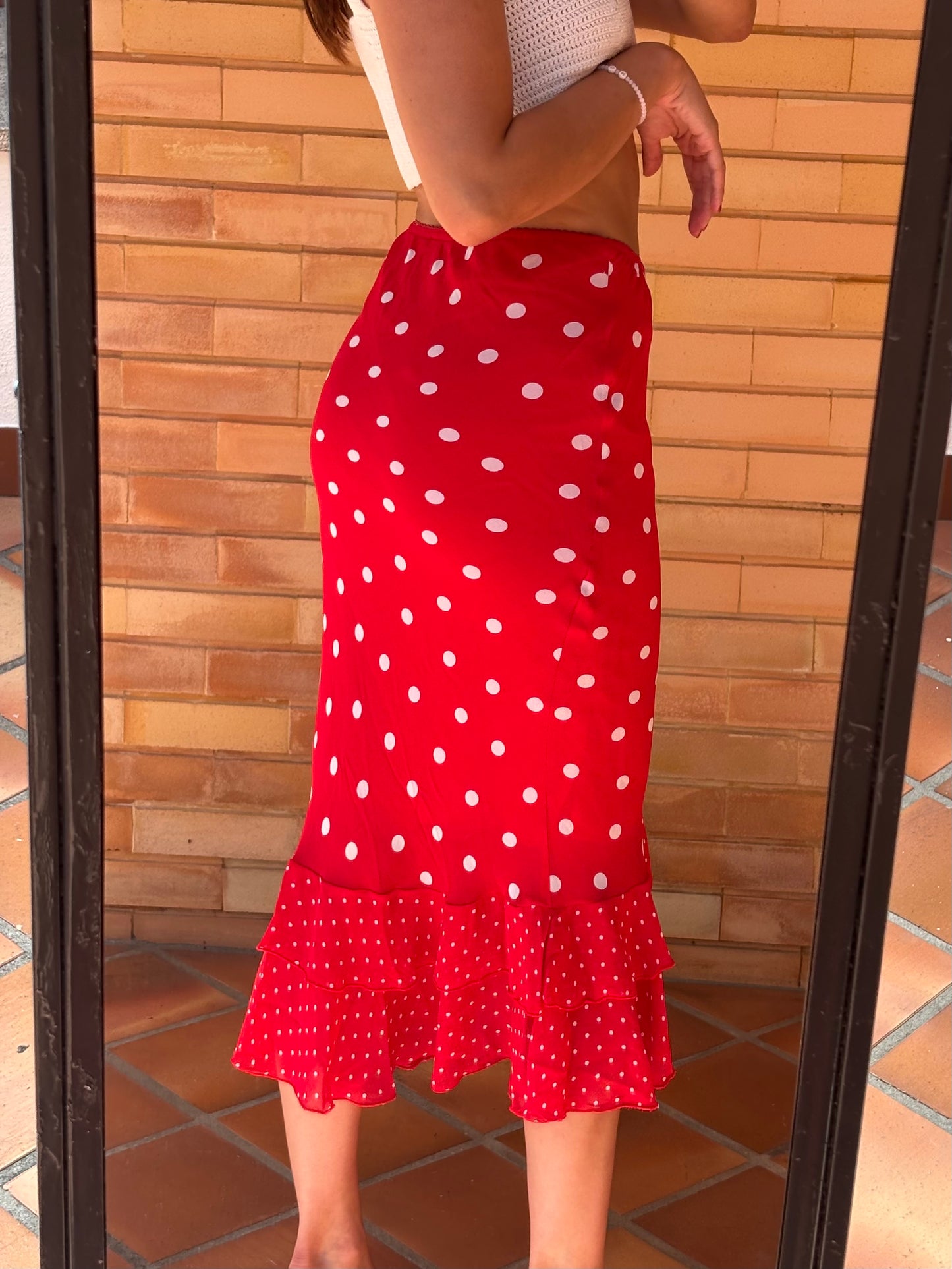 Saia Midi Bolinhas Carré Rouge Paris