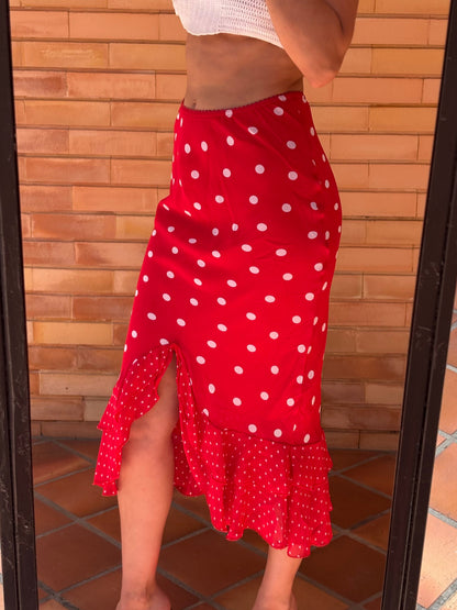 Saia Midi Bolinhas Carré Rouge Paris