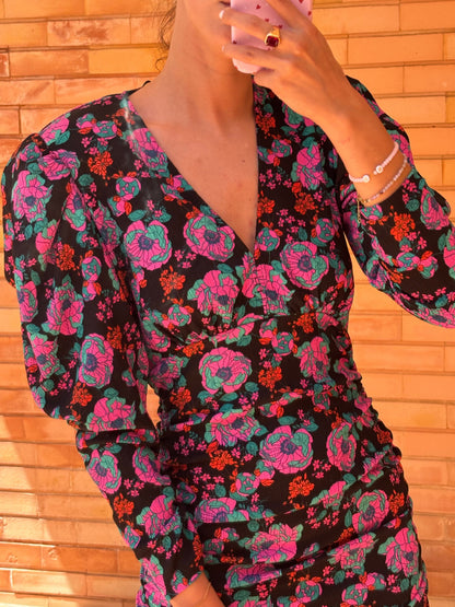 Vestido Floral Franzido Zara