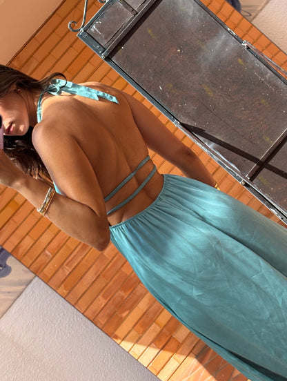 Vestido Turquesa Acetinado