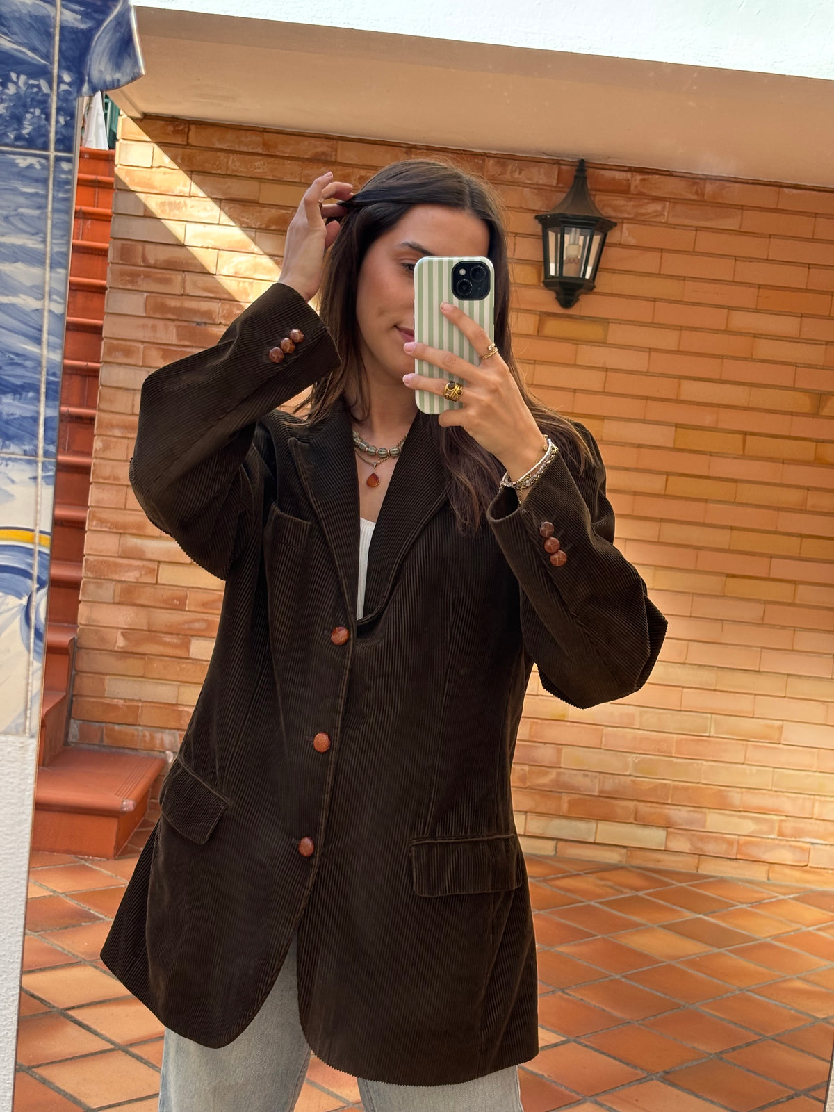 Blazer Castanho em Bombazine de Algodão