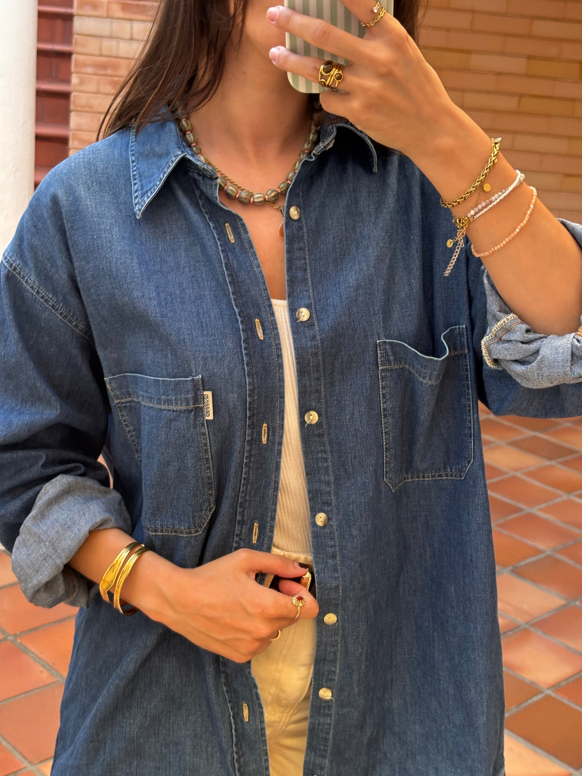 Camisa Denim Azul Escuro Vintage