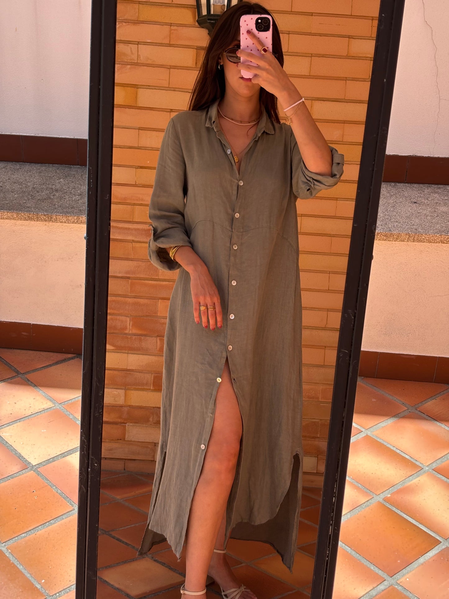 Vestido Camiseiro Maxi Linho Italiano