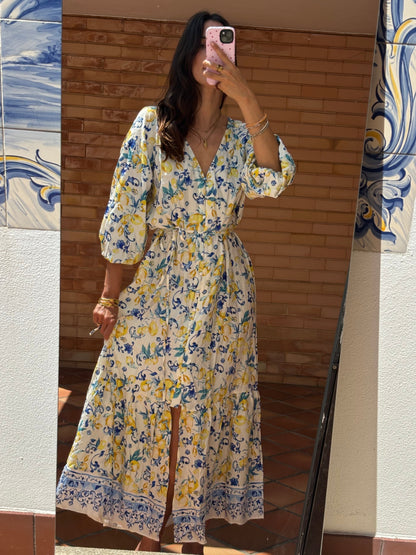 Vestido Estampado Floral Limões Novo