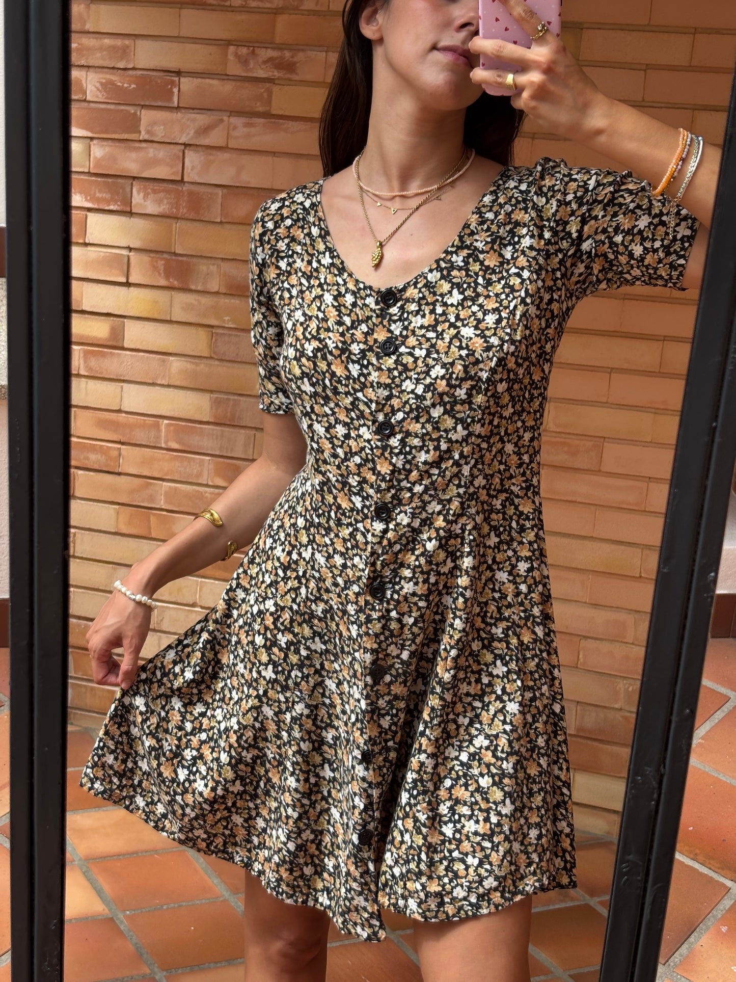 Vestido Estampado Floral Botões