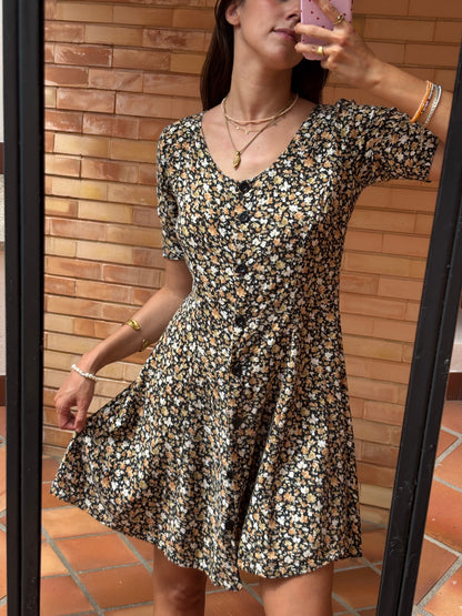 Vestido Estampado Floral Botões