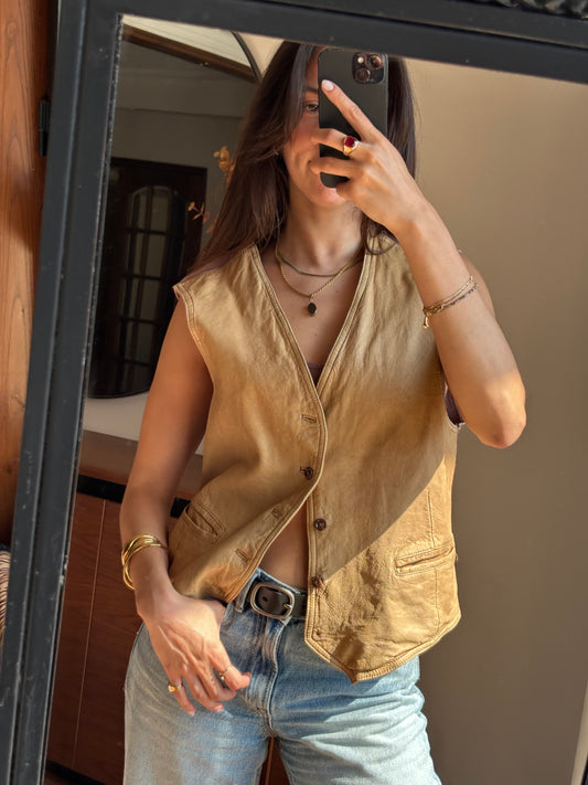 Colete em Pele Camel Vintage