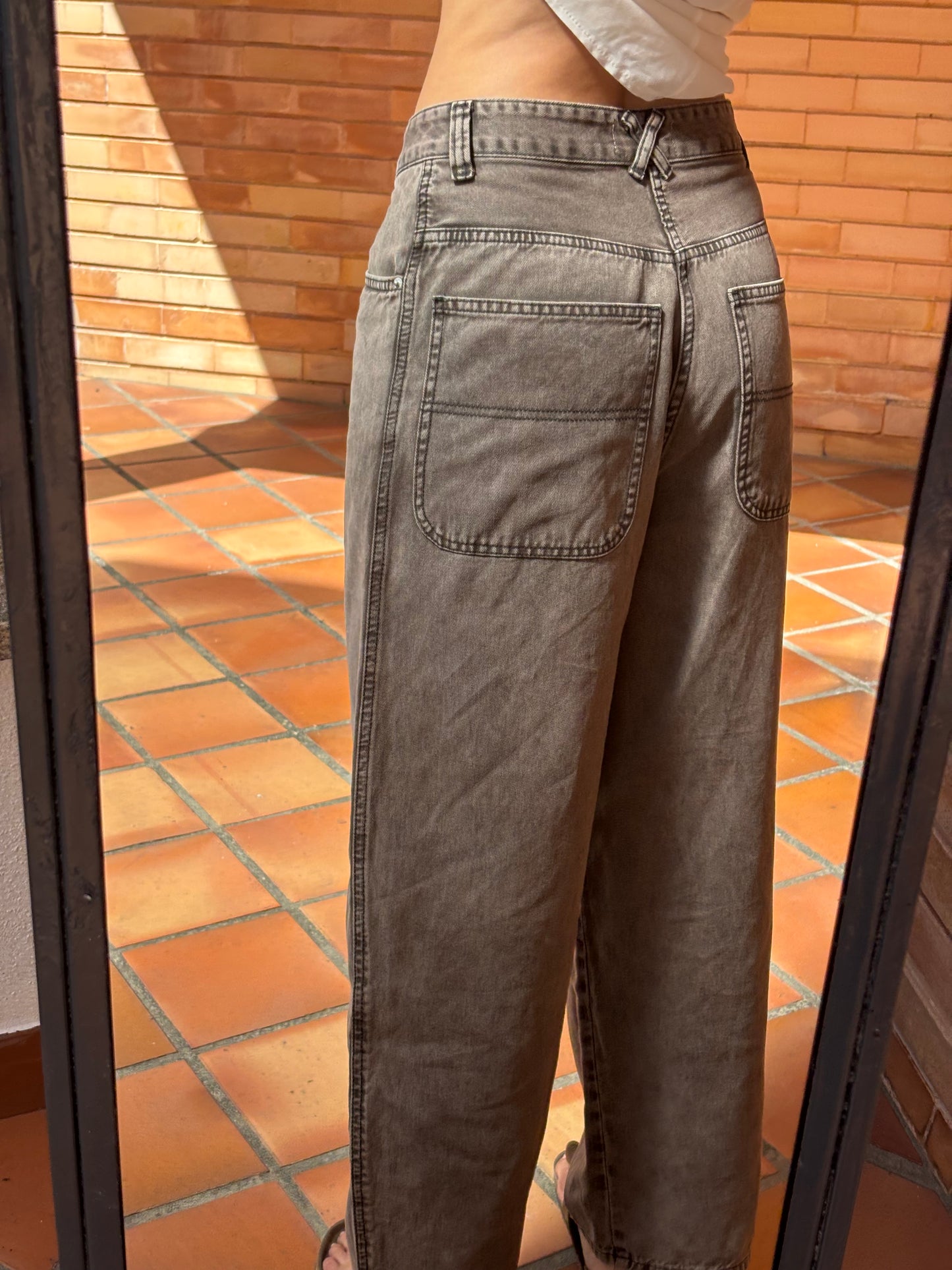 Calças De Ganga Wide Leg Castanho