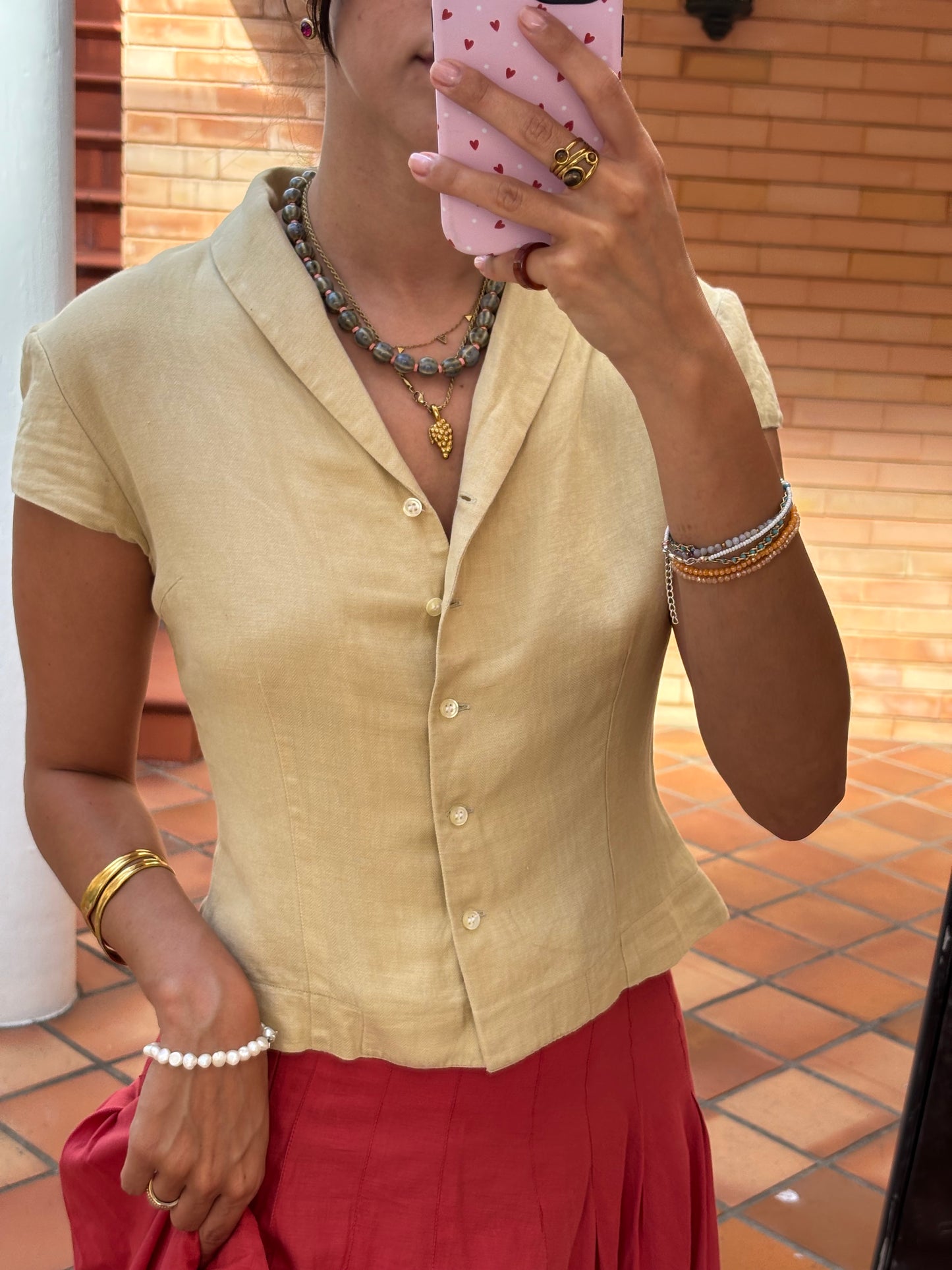 Camisa Bege Linho e Algodão Cintada