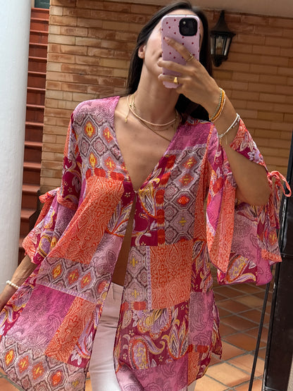 Camisa Fluida Patchwork Multicolor