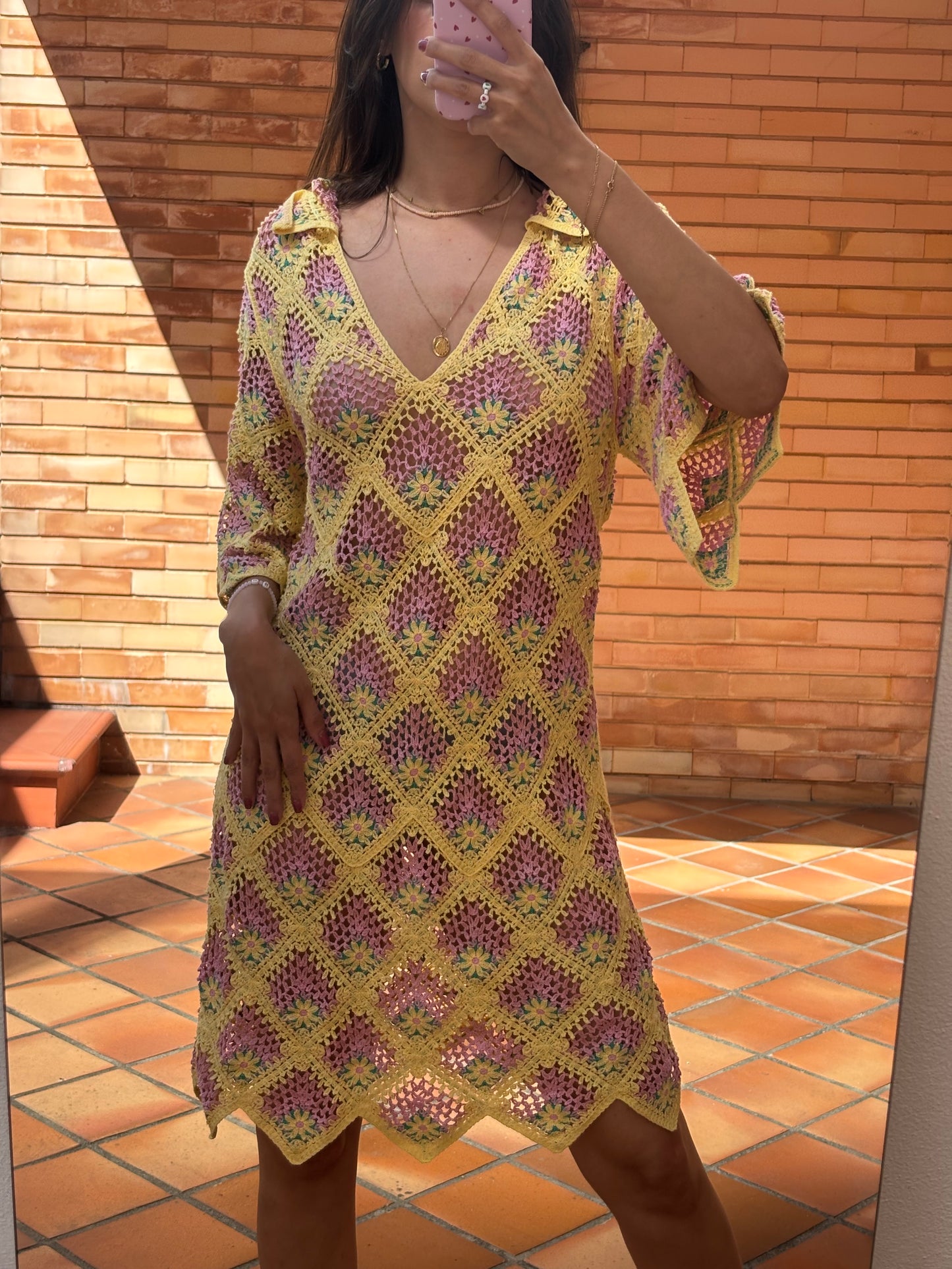Vestido Crochet Flores Multicolor